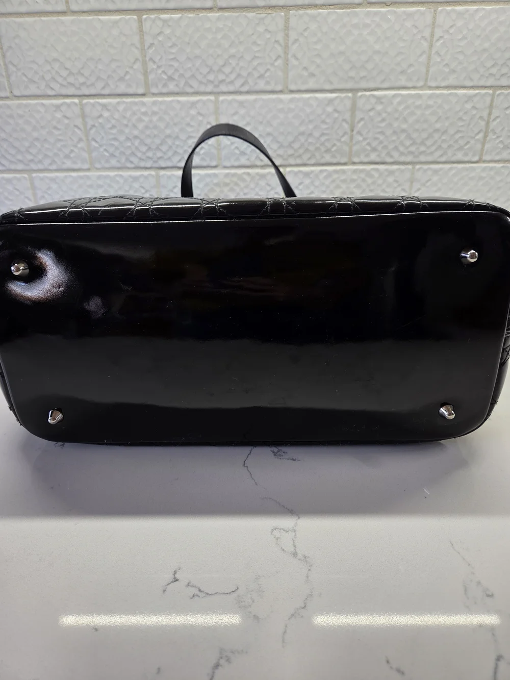 Christian Dior Black Quilted Patent Leather Panarea Medium Tote Bag + COA